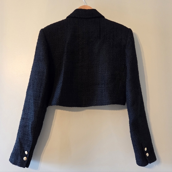 Zara Bloggers Favourite Textured Tweed Cropped Black Blazer With Gold Buttons M - Picture 9 of 12